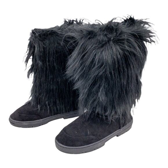 Nature Breeze Black Tibet Drape Long Fur Accent Boots 10 Women's - Picture 2 of 10